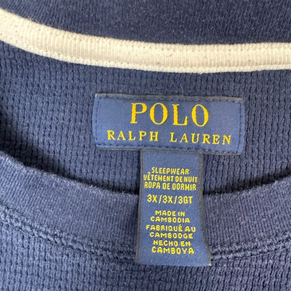 Polo Ralph Lauren Thermal Shirt Mens 3XB Navy Blue Long Sleeve Knit Preppy